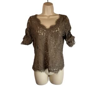 Joie Beige Lace Blouse Shirt Top XS Sheer Romantic Puff Sleeve